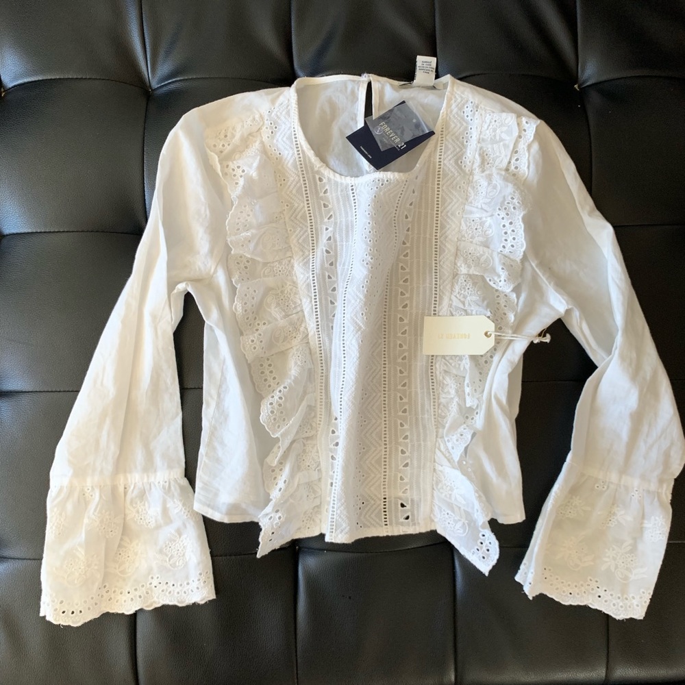 F21 embroidered white top